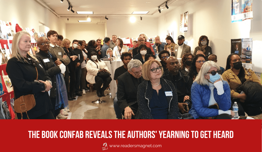 an audience of authors listening at the ReadersMagnet Book Confab