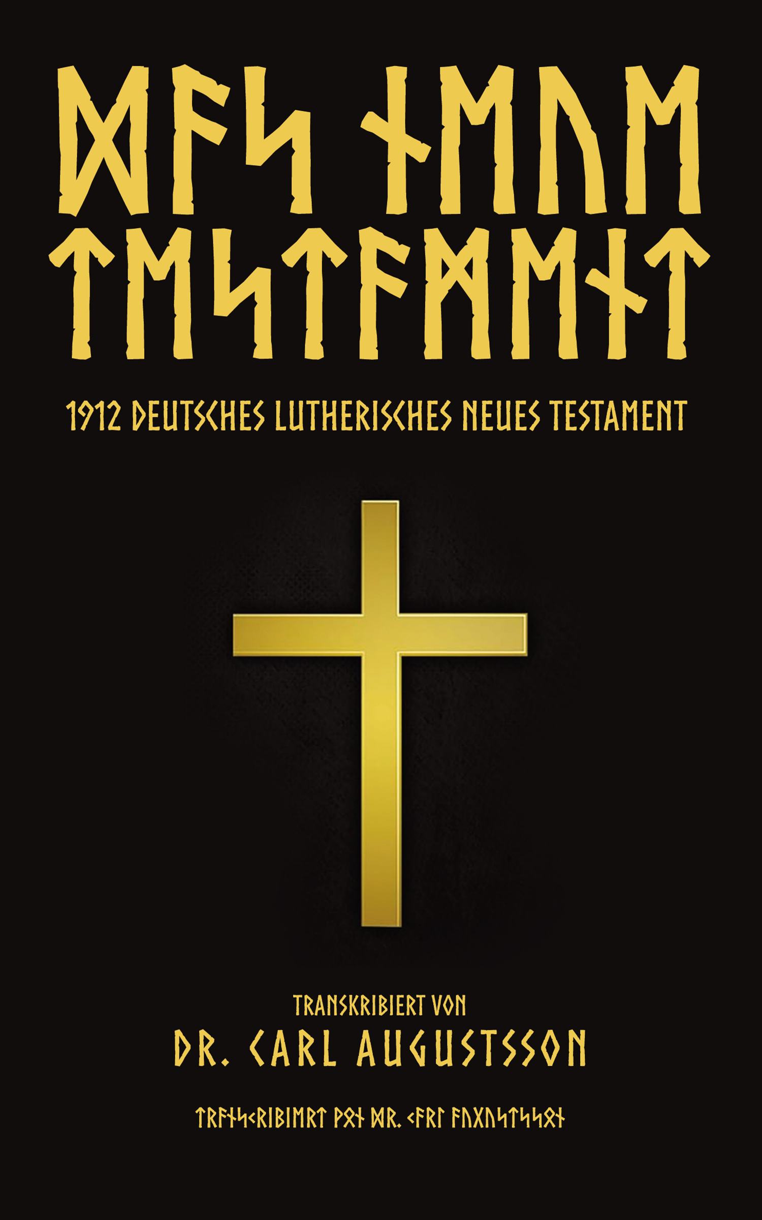 Gold cross on black background.