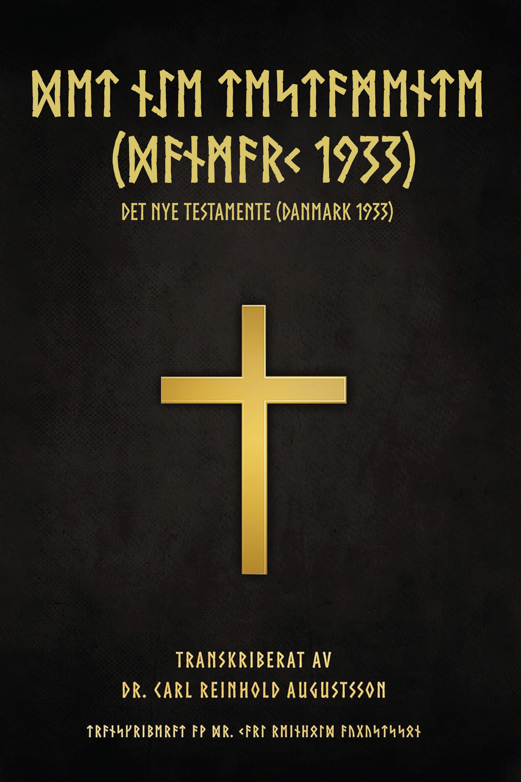 Gold cross on black Bible cover.